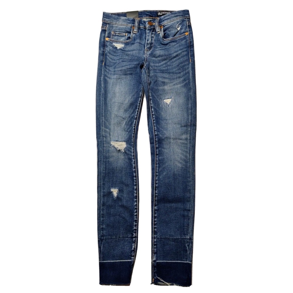 BLANKNYC THE BOND Women Size 24 Distressed Skinny Raw Hem Denim Blue Jeans‎ NEW